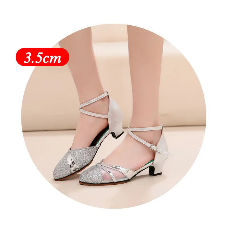 Silver 3.5cm heel Современное Танго женские туфли для танцев с закрытым носком; цвет золотой, серебряный, черный; женские стандартные танцевальные туфли для латиноамериканских сальсы; ; женские босоножки - Цвет: Silver 3.5cm heel