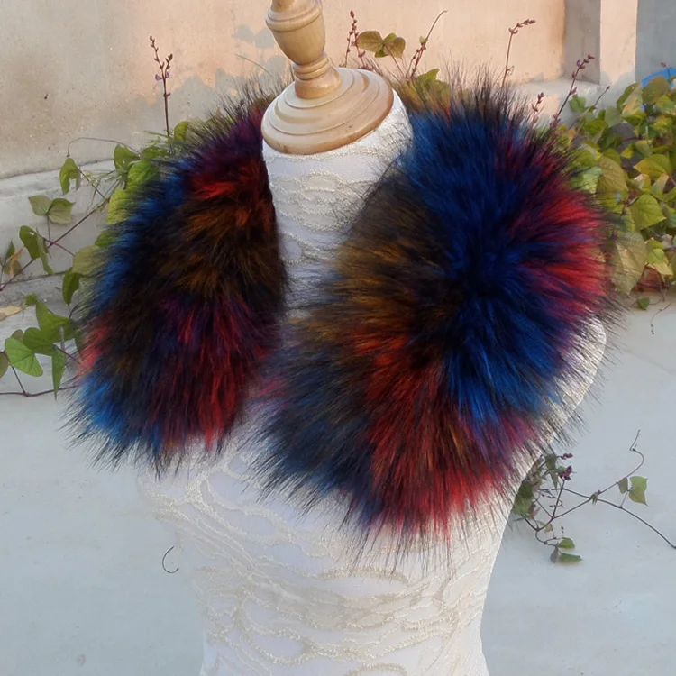 

Новый Зимний воротник из искусственного меха енота, шарфы из искусственного меха лисы, многоцветный женский и мужской пуховик из искусственного меха пашмины, меховые шарфы