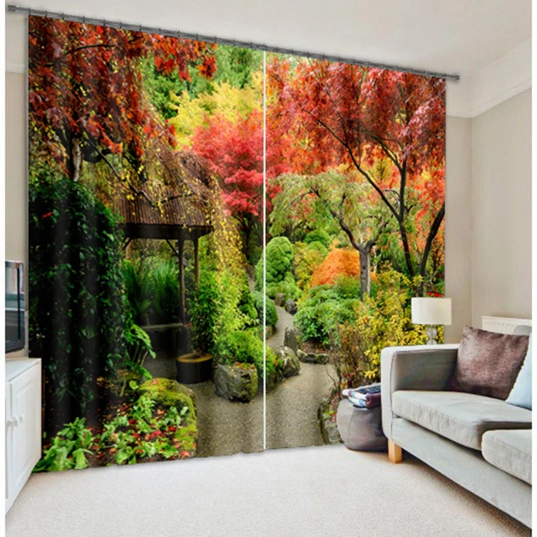 Redwood Park угловой вид занавески с 3D принтом|curtain corner|printed curtains3d printed curtains |