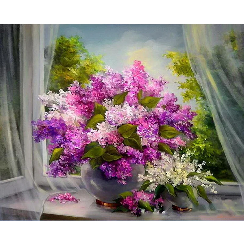 

Purple flower window Flower DIY Digital Painting By Numbers Modern Wall Art Canvas Painting Unique Gift Home Decor 40x50cm