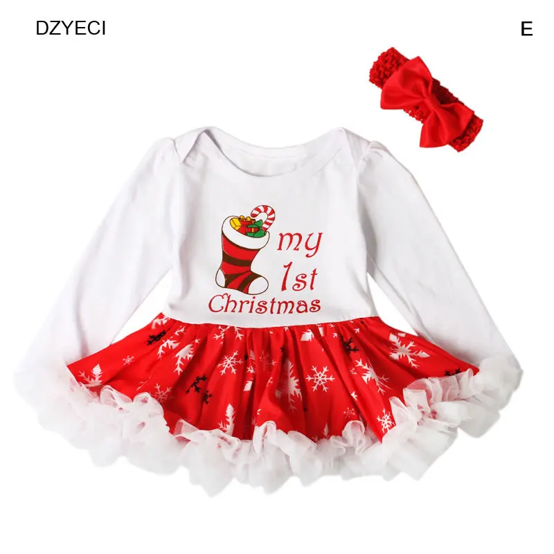 DZYECI My First Birthday Christmas For BabyGirl Bodysuit Costume Unisex New Born Headband+Dress Outfits Sunsuit Creeper 1st |