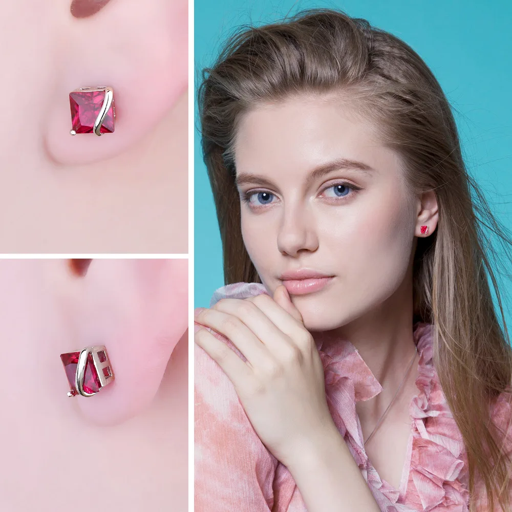 Jewelrypalace классический квадратный 2.8ct создан красный рубин Серьги-гвоздики Шарм