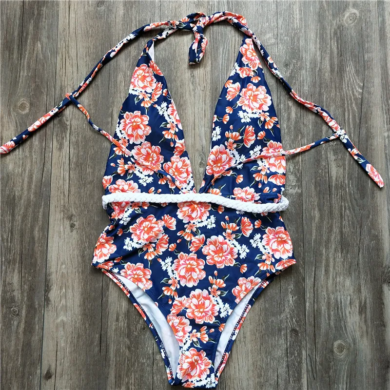 Женский слитный купальник розовый купальный костюм с цветочным принтом