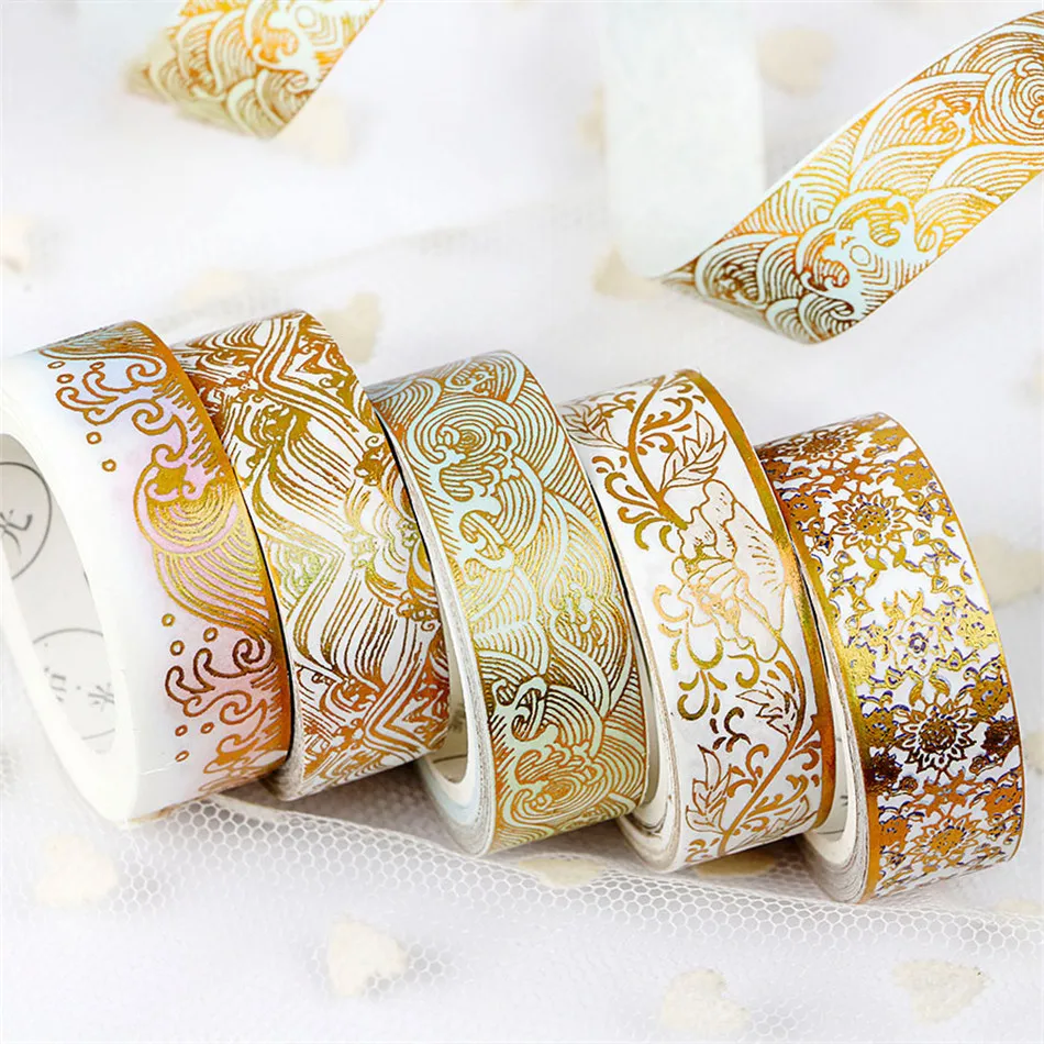 

Masking Adhesive Tape Gold Foil Foiled Diy Craft Glitter Crane Paper Tape Chinease Pattern Washi Tape Stationery School Supplies