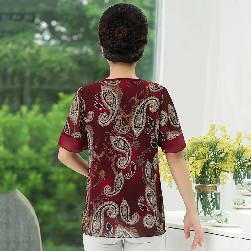 2021 Summer Mother Clothes Plus Size O-Neck Short Sleeve Printed T-Shirt Middle Age Women Tops Camiseta Bottoming Shirt | Женская одежда