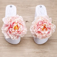 2018 summer handmade large peony flower casual flip flops slippers online 11cm women high heel wedge beach shoes