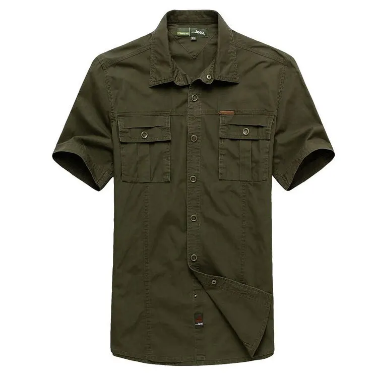 army green asia size Летние мужские рубашки размера плюс из хлопка, одноцветные рубашки с коротким рукавом, из России, Прямая поставка - Цвет: army green asia size