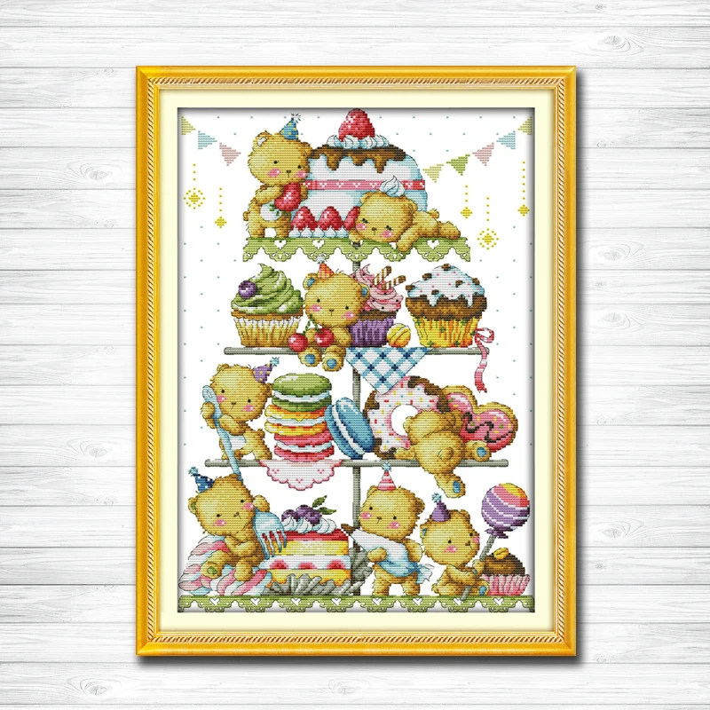 Милый маленький медведь декор для торта картина счетный принт на холсте DMC 11CT 14CT