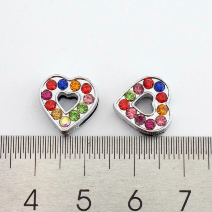 8 мм отверстие Красочные горный хрусталь Сердце слайд амулеты скользящие бусины