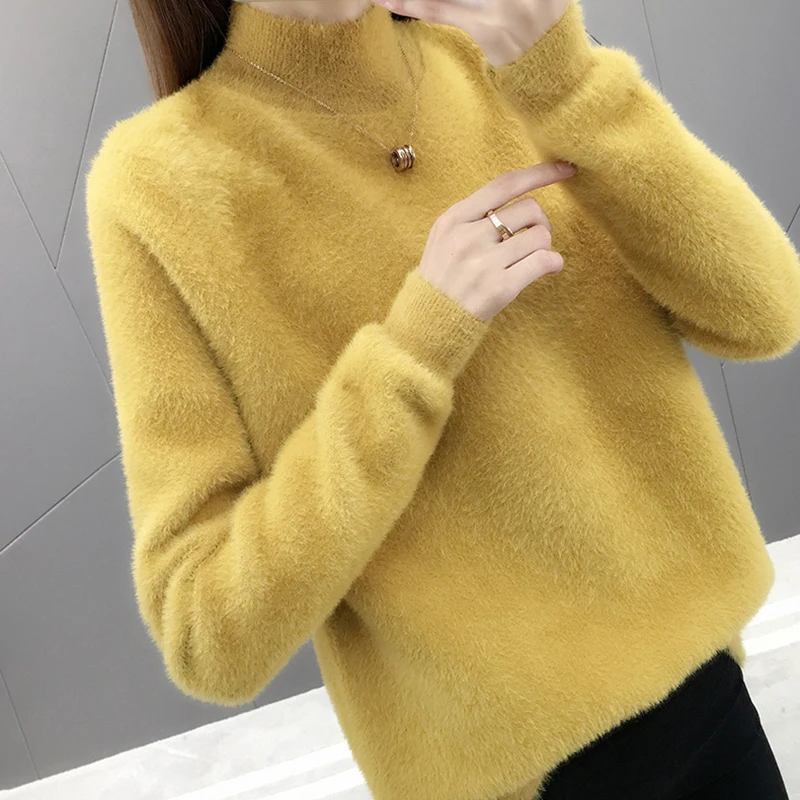 Женские свитера с мехом из искусственной норки зимний джемпер воротником под