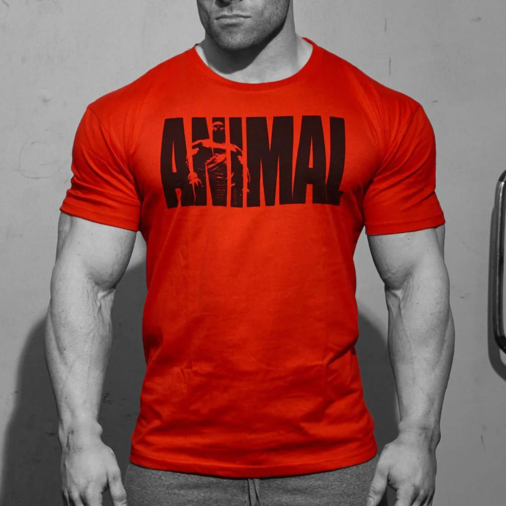 Фитнес Для мужчин спортивные животного футболка Бодибилдинг топы с короткими