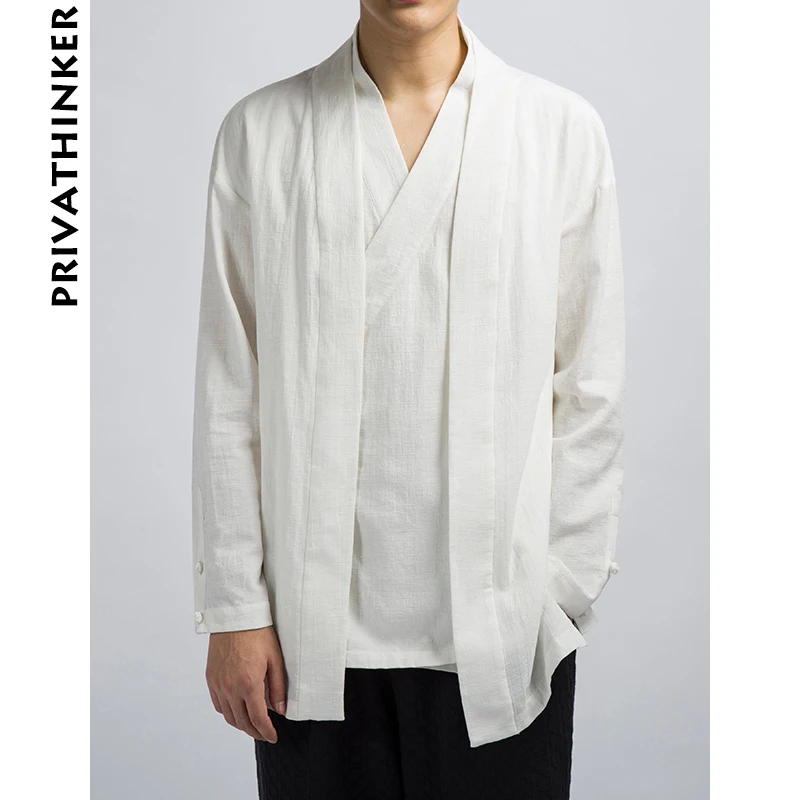 Sinicism Store INS мужская одежда мужская хлопковая и льняная однотонная Повседневная кимоно Черная Куртка мужская ветровка в Корейском стиле