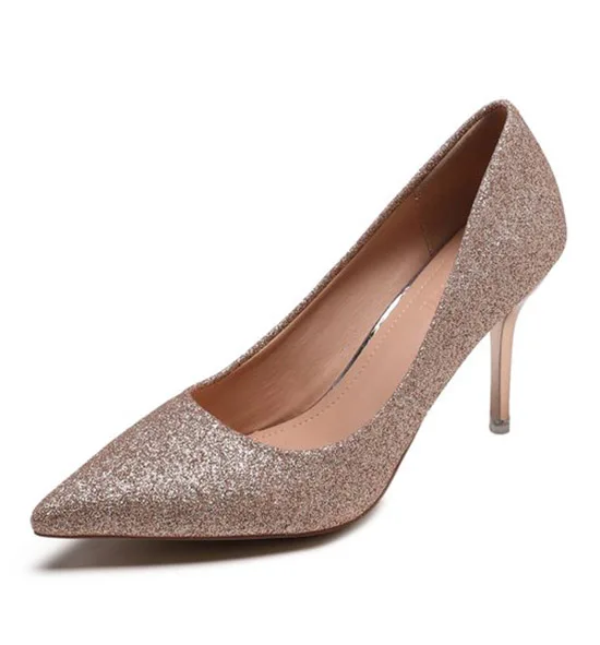 Туфли лодочки расшитые пайетками Женские туфли на шпильках острый носок