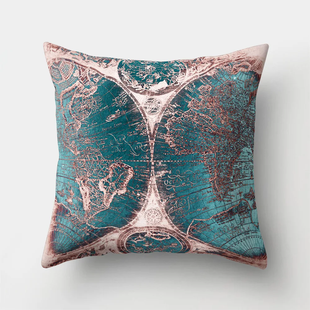 World Map Printed Custom Sofa Cushion Covers 45x45cm Pink Black and White Cover for Pillow Vintage Home Decoration Accessories