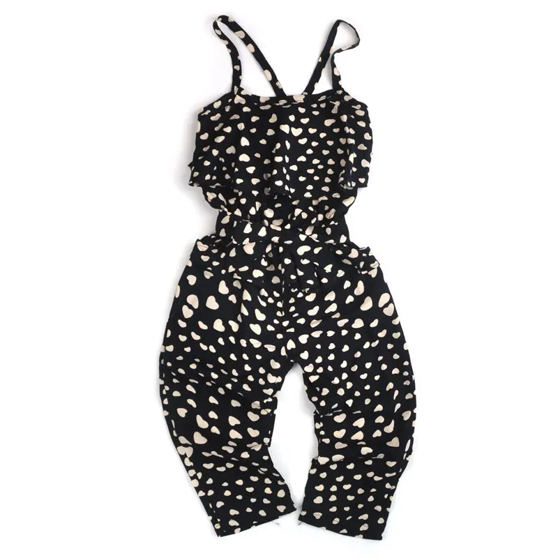 

DFXD 2017 Summer Girl Romper Overall Kids Children Girl Sleeveless Sling Heart Print Cotton Jumpsuit New Fashion Kids Clothes