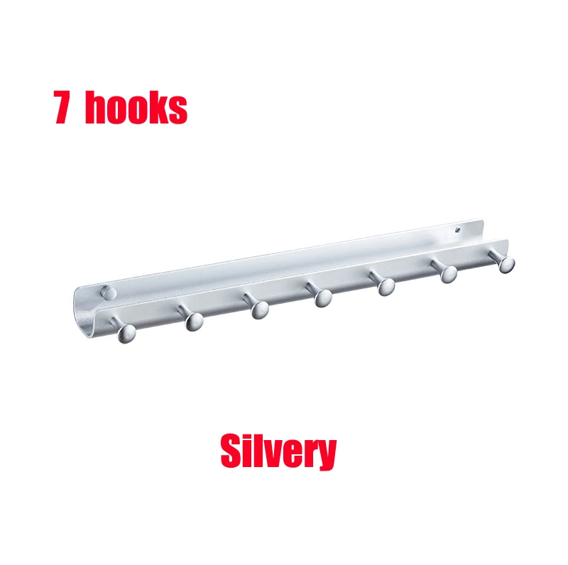 silvery 7 hook Черный и серебристый алюминий паз одежда настенная вешалка крючок декоративный ключ светильник в виде Шляпы шарф Сумочка крючок для склада Ванна - Цвет: silvery 7 hook