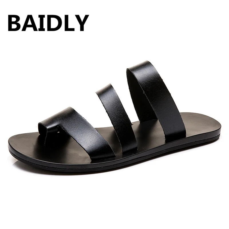 Мужские сандалии кожаные летние повседневная обувь Тапочки шлепанцы Мужская