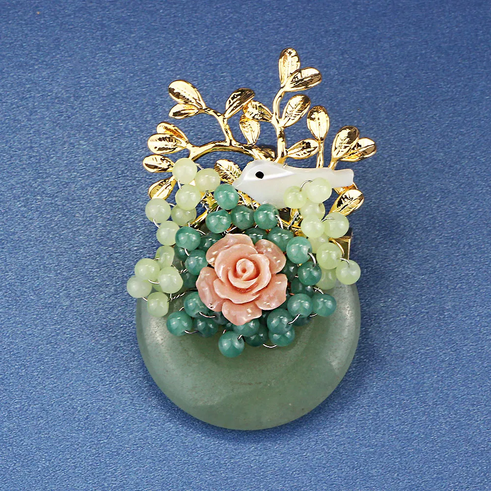 

FARLENA Jewelry Original Design Crystal Beads Flower Tree Brooches with Shell Bird High-end Natural Semi-precious Stone Brooch W