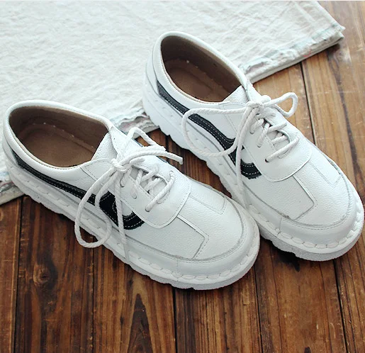 Careaymade-Genuine leather round-headed single shoes,lace Small fresh literary flat-soled leisure female student shoes