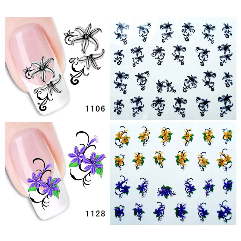 Bittb 2 шт. наклейка с цветком для ногтей изящное цветастое платье Nail Art Наклейки, водяной знак татуировки ногтей Наклейка Советы украшения инструменты для маникюра - Цвет: XF1106-XF1128