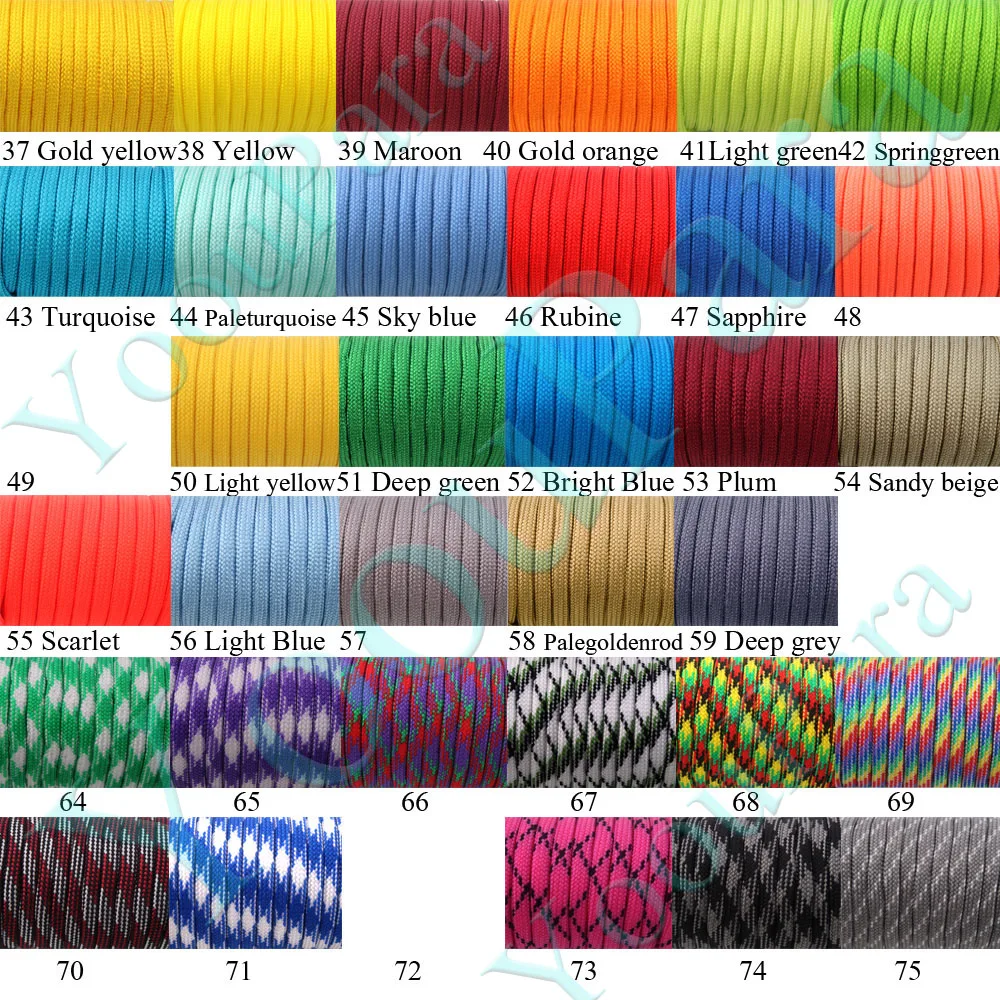 Фото Палатка Paracord 550, 250 цветов, ветряная веревка типа III, 7 дюймов, 100 футов, 50 футов, парашютный шнур, Открытый походный набор для выживания, оптовая... №5