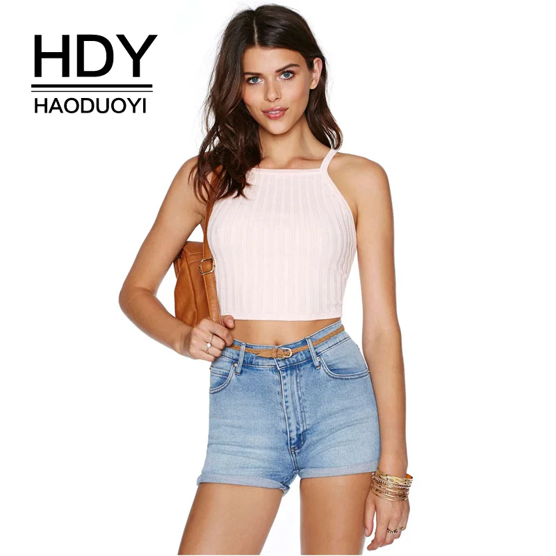Женский топ на бретельках HDY Haoduoyi однотонный облегающий бретельках|knit crop|knit crop