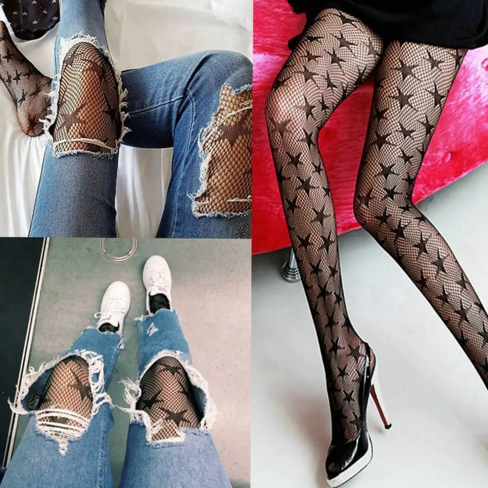 Новинка 2019 Женская Клубная одежда колготки со звездами сетчатые|fishnet stockings|stockings