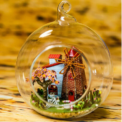 

Free Shipping New Arrive Diy Doll House Mini Glass Ball Model Building Kits Handmade Wooden Dollhouse Toy Christmas Gift