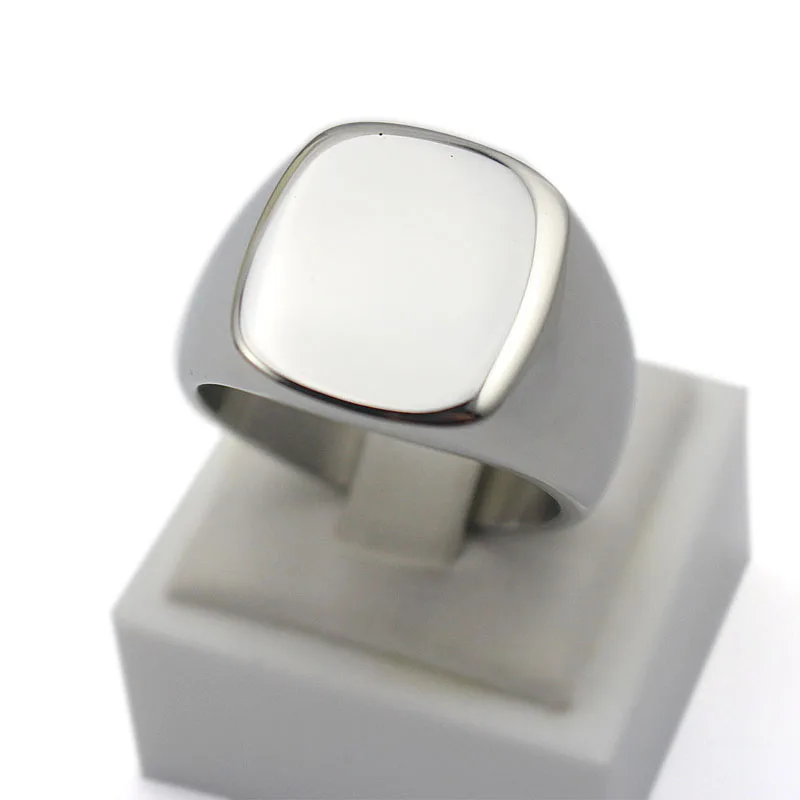 Gold Color 316L Stainless Steel Ring 17mm Square Shape Women Men Ring Can Be Customize Laser text or logo - Цвет основного камня: Ring 2