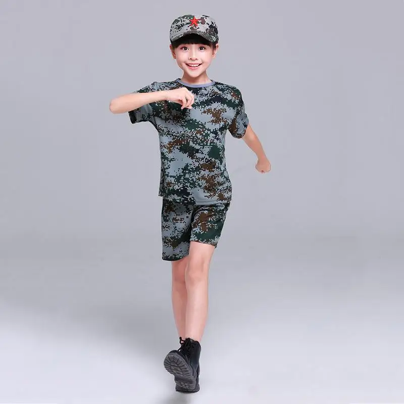 Подростковая военная форма для детей, топы, шорты, комплект одежды с кепкой, армейские камуфляжные тренировочные костюмы для косплея - Цвет: Sets A