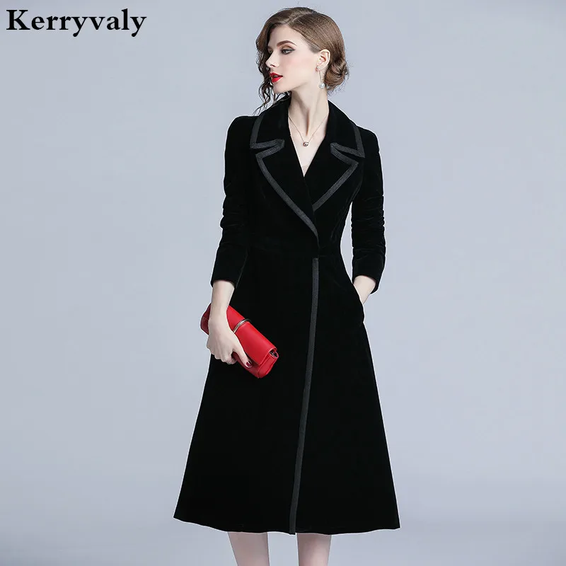 

Luxury Black Velvet Long Winter Coat Casacas Para Mujer Invierno 2021 Gothic Long Sleeves Women Coat Casaco Feminino K315