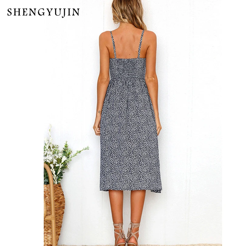 SHENGYUJIN 2019 Vintage Sexy Bohemian Floral Tunic Beach Dress Summer Women Sundress Pocket Red White Striped Female | Женская одежда