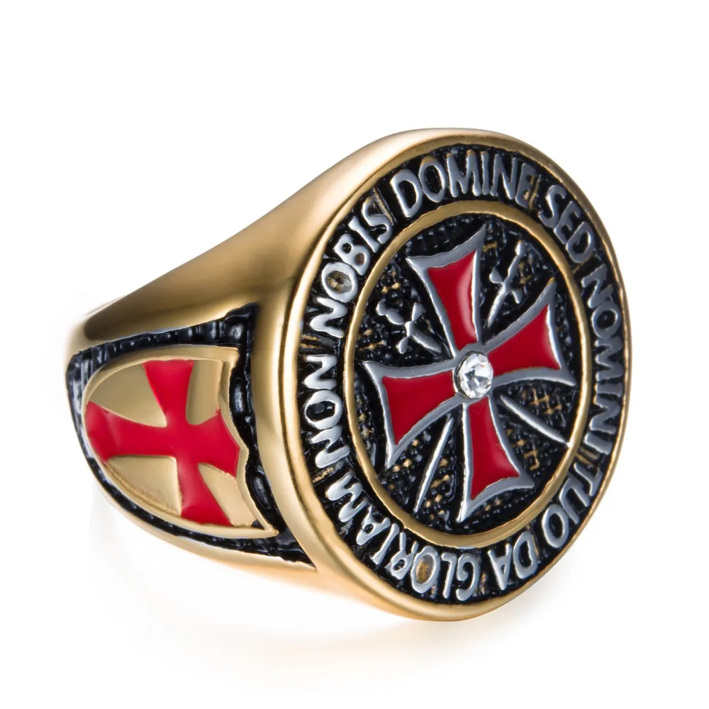 Мужское кольцо из нержавеющей стали с красным крестом и фианитом|templar cross ring|cross