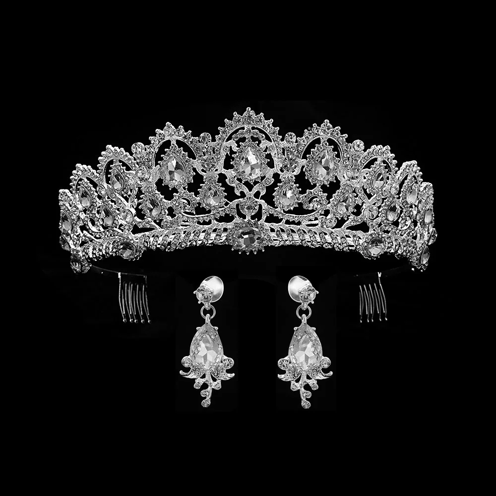 silver Серебряная свадебная корона для женщин, королевские кристаллы, свадебные диадемы и короны, роскошные свадебные украшения для волос, модная повязка на голову, аксессуары - Окраска металла: silver