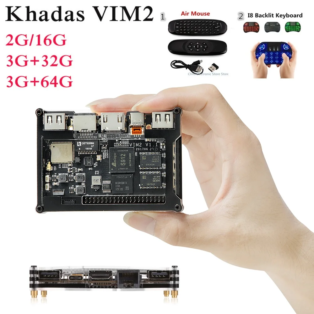 Mesuvida khadas VIM2 Pro ТВ Box Amlogic S912 Восьмиядерный 3g DDR4 32/64 г телеприставке с открытым
