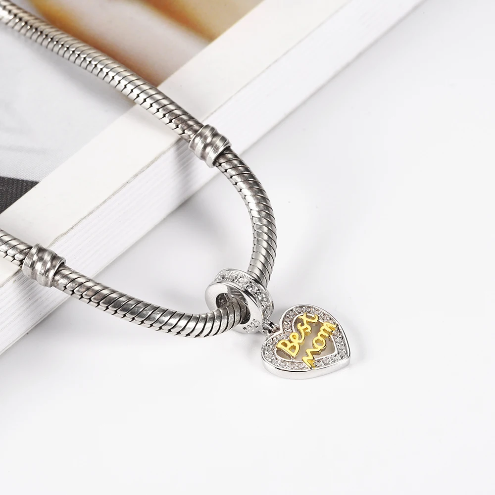 Подвеска в виде сердца с надписью Mom Fit Pandora Браслеты Подвески Серебро 925