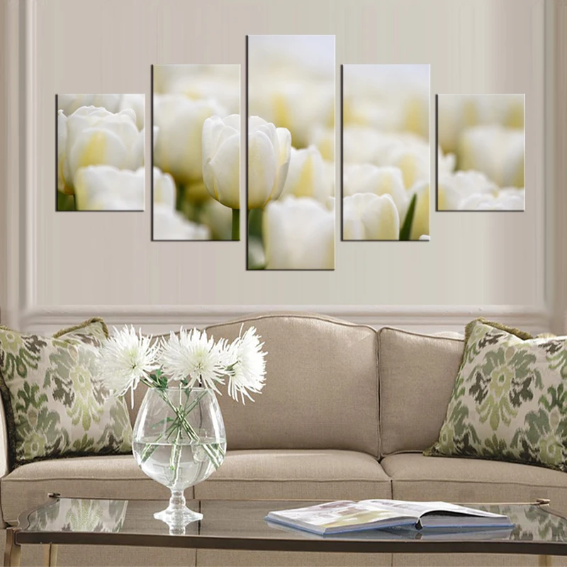 5 шт./компл. настенные художественные холсты Рисование белые розы холст печать