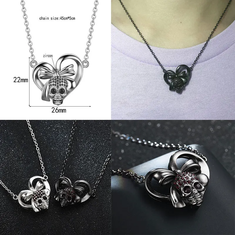 Сердце череп готический черный ожерелье для свадьбы женщин Девушка Мода Циркон