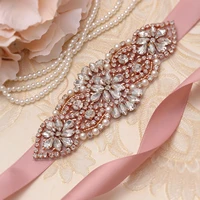 missrdress rose gold rhinestones bridal dress sash belt pearls crystal flower wedding belt sash for wedding dresses jk852