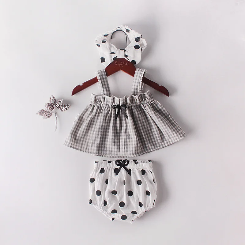 Для маленьких девочек летняя одежда клетка горошек для новорожденных Одежда