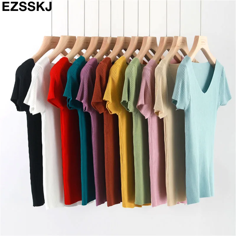 Женская трикотажная укороченная футболка Повседневная облегающая с коротким