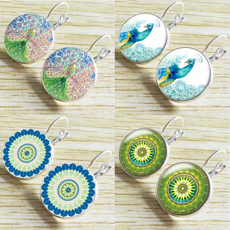 Женские серьги подвески в виде этнического павлина цветка мандалы полимерные