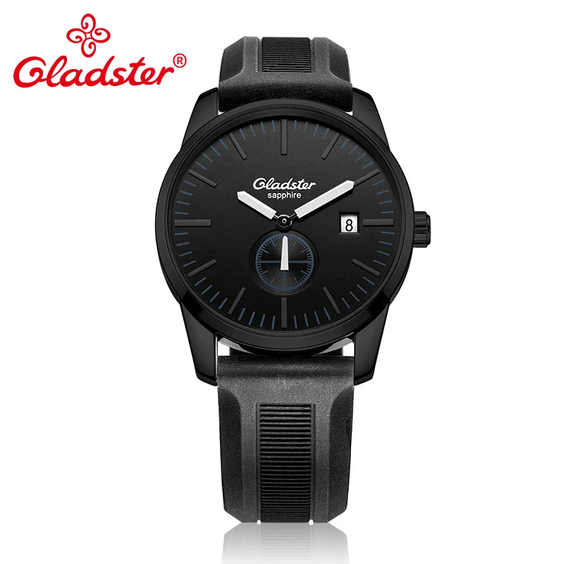 Gladster Роскошные спортивные силиконовые мужские часы с календарем кварцевые японские MIYOTA GP11-3H - Цвет: GA002G93BKW