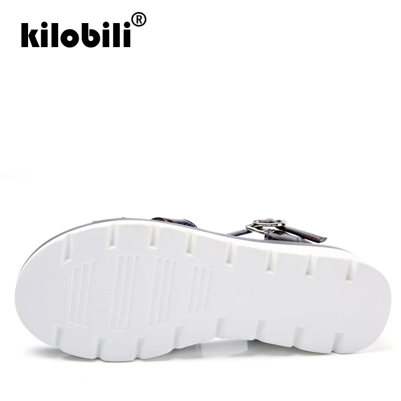 Kilobili/2019 г. летние женские босоножки черные сандалии на плоской платформе пляжные