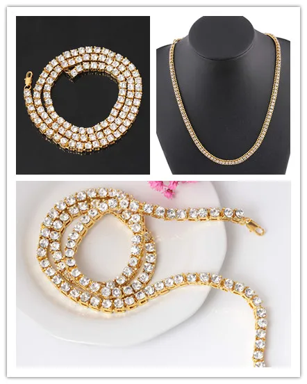 1 ряд золотой цвет хип хоп Bling Iced Out теннис цепь ожерелья люксовый бренд для мужчин