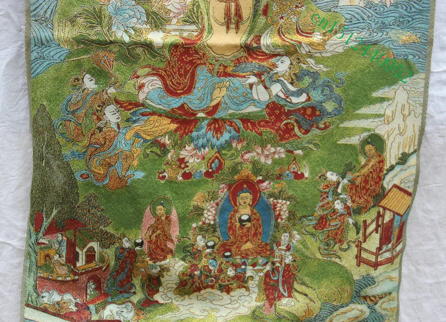 Шелковая вышивка Зеленая Тара богиня осветления Tangka Thangka росписи | Дом и сад