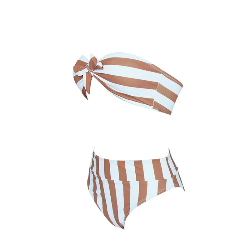 Женский комплект бикини с завышенной талией пикантный бандо без бретелек