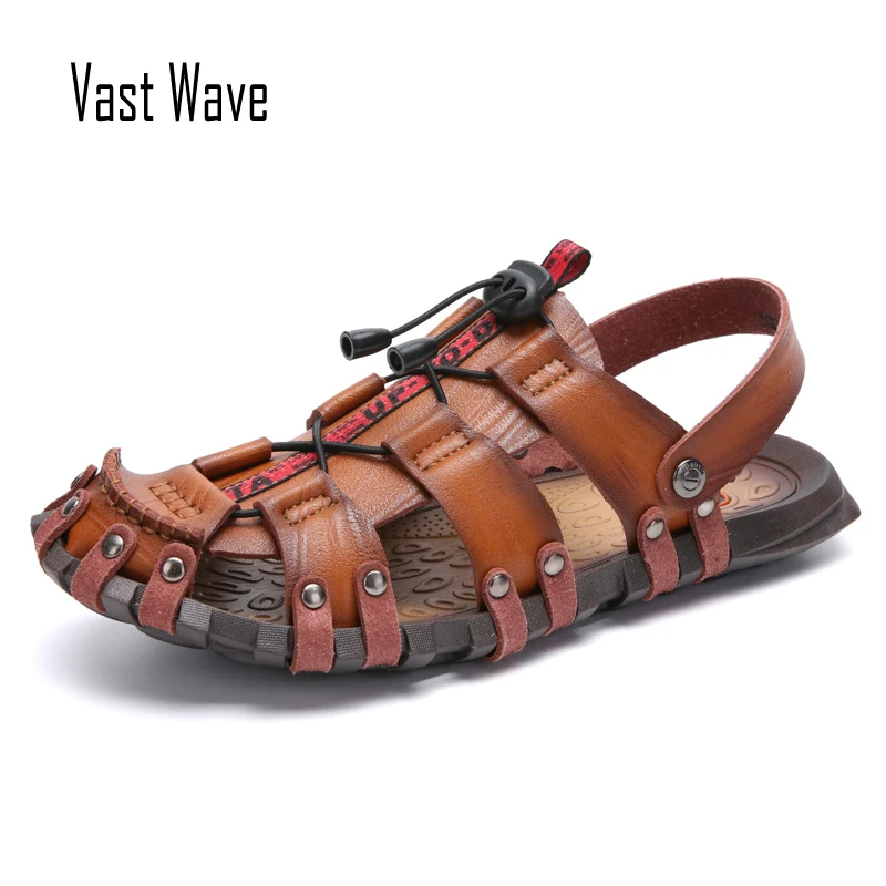 Сандалии Vastwave мужские кожаные мягкие удобные босоножки в римском стиле летняя