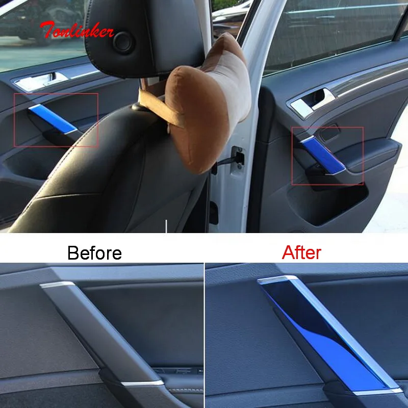 

Tonlinker Cover Sticker for VW GOLF 2018 Car Styling 4 PCS Stainless steel Interior Car door Armrest Decoration Cover stickers