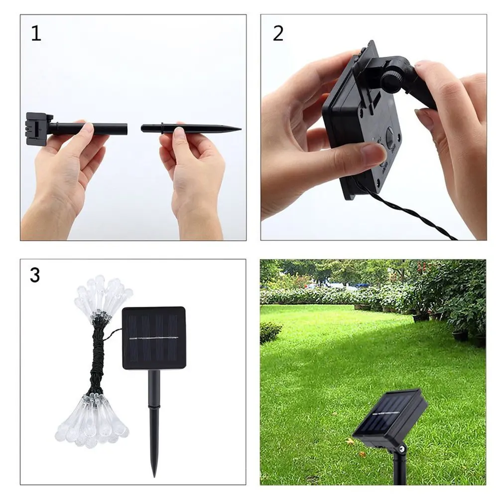 20 LED Big Water Drop Shape Colorful Solar Panel Powered String Light Home Christmas Wedding Path Party Fairy Lamp | Лампы и освещение